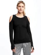 Old Navy Go Dry Fitted Cold Shoulder Top For Women - Black