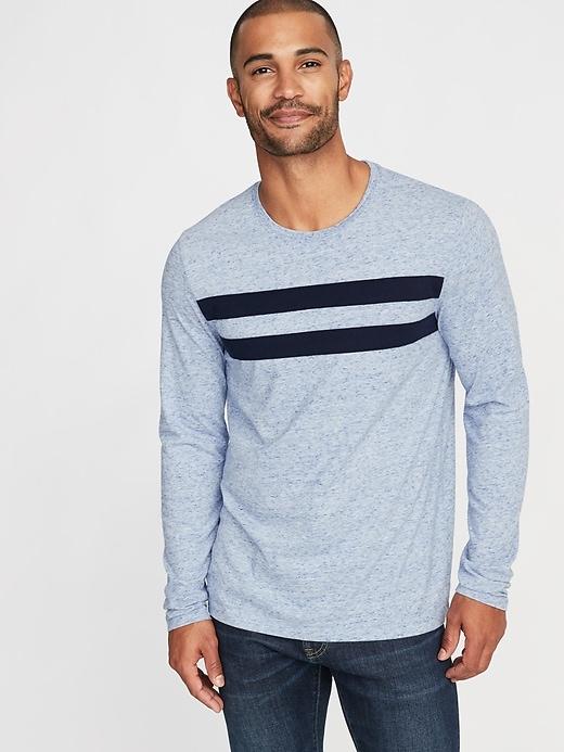 Old Navy Mens Pieced Chest-stripe Crew-neck Tee For Men Heather Blue Size M