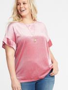 Old Navy Womens Sparkle-knit Velvet Ruffle-sleeve Plus-size Top Bright Pink Size 2x