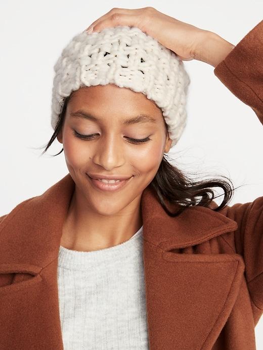 Old Navy Womens Textured Basket-weave Beanie For Women Creme De La Creme Size One Size