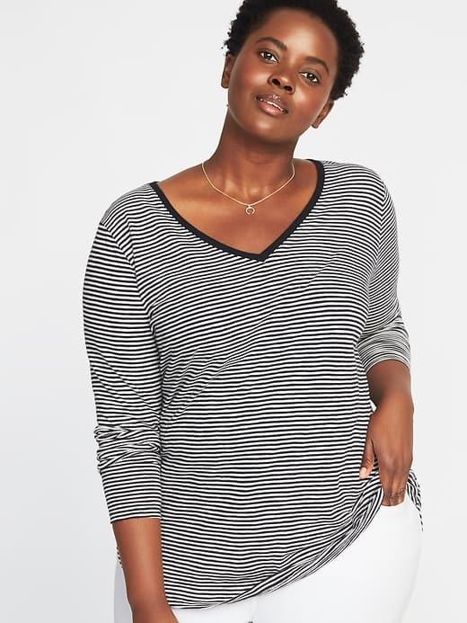 Old Navy Womens Everywear Plus-size V-neck Tee Black White Stripe Size 1x
