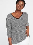 Old Navy Womens Everywear Plus-size V-neck Tee Black White Stripe Size 1x