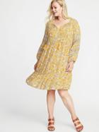 Old Navy Womens Plus-size Boho Tassel-tie Swing Dress Yellow Print Size 1x