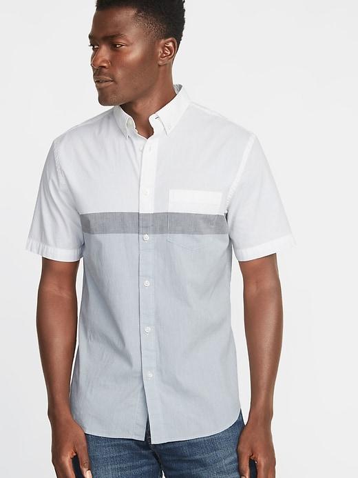 Old Navy Mens Slim-fit Built-in Flex Color-block Everyday Shirt Heather Gray Size Xs