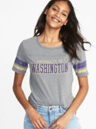 Old Navy Womens College-team Graphic Sleeve-stripe Tee For Women Univ. Of Washington Size S