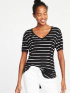 Old Navy Womens Luxe Curved-hem V-neck Tee For Women Black Stripe Size S