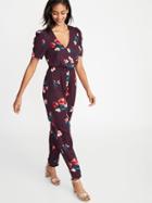 Old Navy Womens Waist-defined Jumpsuit For Women Burgundy Floral Size M