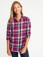 Old Navy Plaid Flannel Boyfriend Shirt For Women - Wine Plaid