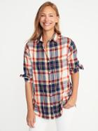 Old Navy Plaid Flannel Boyfriend Shirt For Women - Red/white/blue
