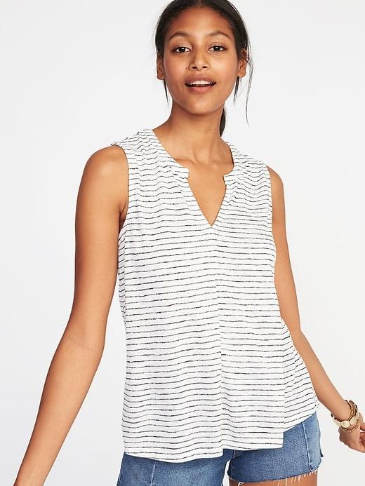 Old Navy Womens Relaxed Sleeveless Split-neck Top For Women White Stripe Size L