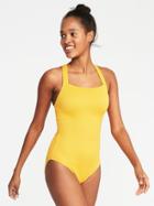 Old Navy Womens Textured Square-neck Swimsuit For Women Marigold Yellow Size Xxl