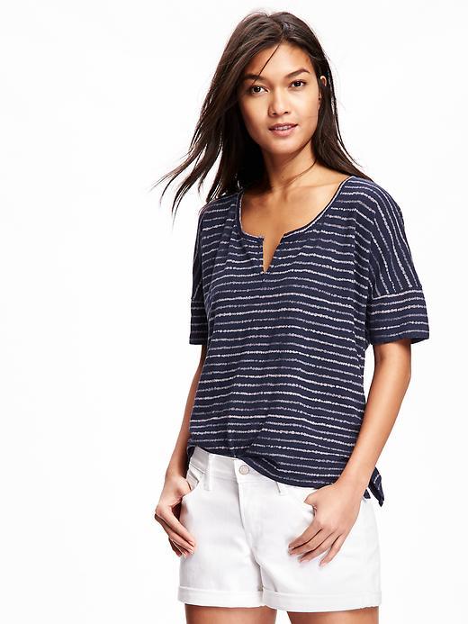 Old Navy Split Neck Slub Knit Tee For Women - Blue