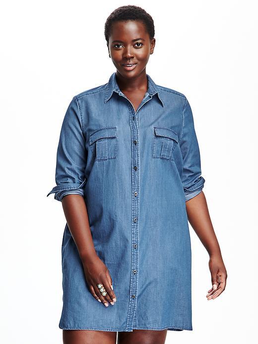 Old Navy Womens Plus Chambray Shirt Dress - Mid Tone Chambray