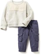 Old Navy Colorblock Top And Cargo Joggers Set - Light Heather Gray