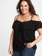 Old Navy Womens Plus-size Ruffled Cold-shoulder Top Black Size 3x
