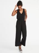 Old Navy Womens Waist-defined Sleeveless Wide-leg Jumpsuit For Women Black Size S