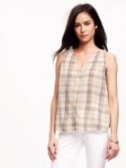 Old Navy Swing Button Down Top For Women - Yellow Plaid