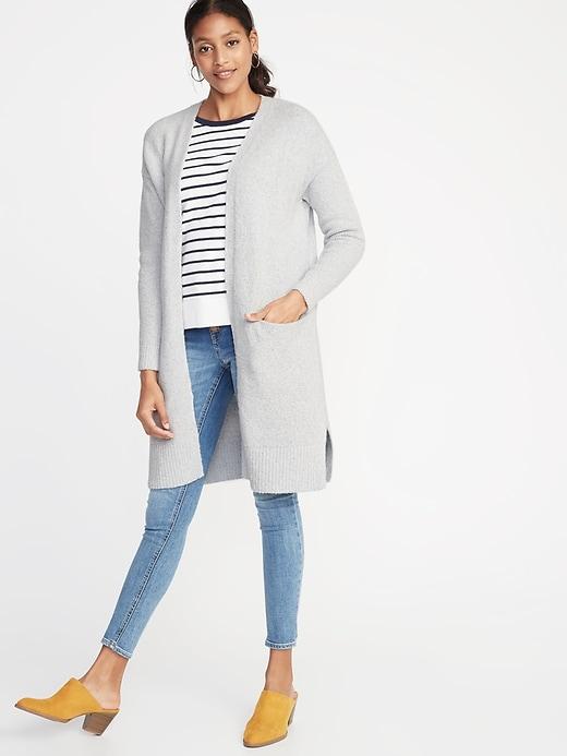 Old Navy Womens Super-long Open-front Sweater For Women Light Gray Heather Size Xs