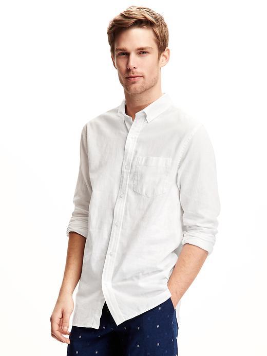 Old Navy Slim Fit Linen Blend Shirt For Men - Bright White