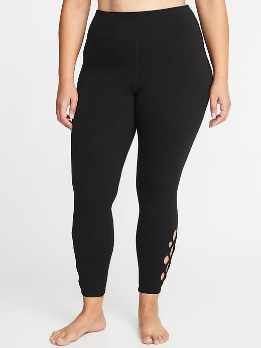 Old Navy Womens High-rise Lattice-hem 7/8-length Plus-size Yoga Leggings Blackjack Size 1x