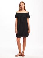 Old Navy Off Shoulder Eyelet Shift Dress For Women - Black