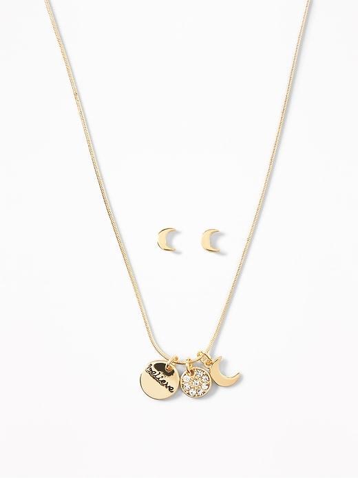Old Navy  Crescent-moon Stud Earrings & Pendant Necklace Set For Women Gold Size One Size