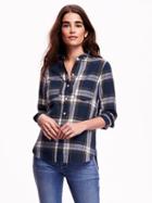 Old Navy Flannel Two Pocket Shirt - Navy/green Plaid