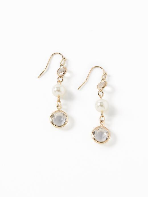 Old Navy Pearl Crystal Drop Earrings For Women - Ivory