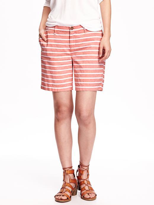 Old Navy Mid Rise Canvas Shorts 7 For Women - Orange Stripe