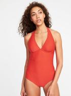 Old Navy Womens Halter Underwire Swimsuit For Women Blood Orange Size M