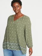 Old Navy Womens Floral-print Plus-size Split-neck Blouse Olive Floral Print Size 1x