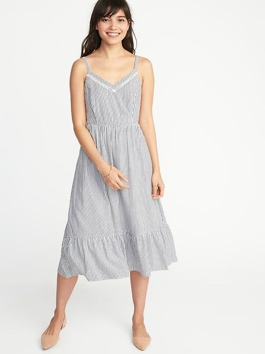 Old Navy Womens Fit & Flare Cami Midi Dress For Women Blue/white Stripe Size M