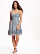 Old Navy Printed Pintuck Woven Dress For Womeh - Light Blue Print