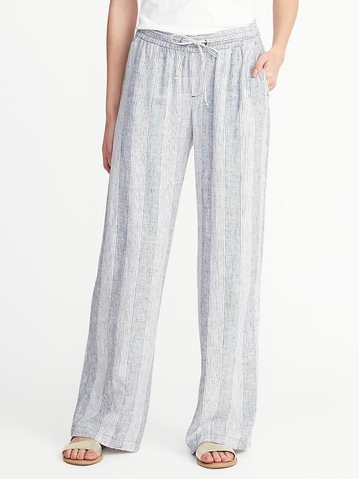 Old Navy Womens Striped Linen-blend Soft Pants For Women Navy Stripe Size M