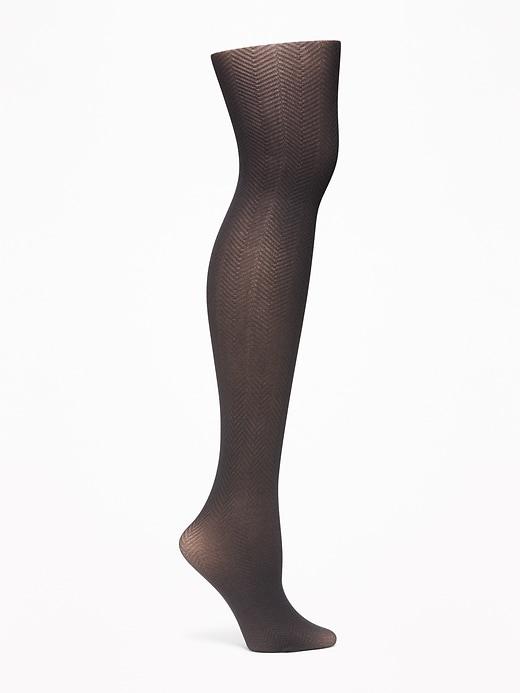 Old Navy Womens Control-top Mini Chevron-printed Tights For Women Blackjack Size S/m