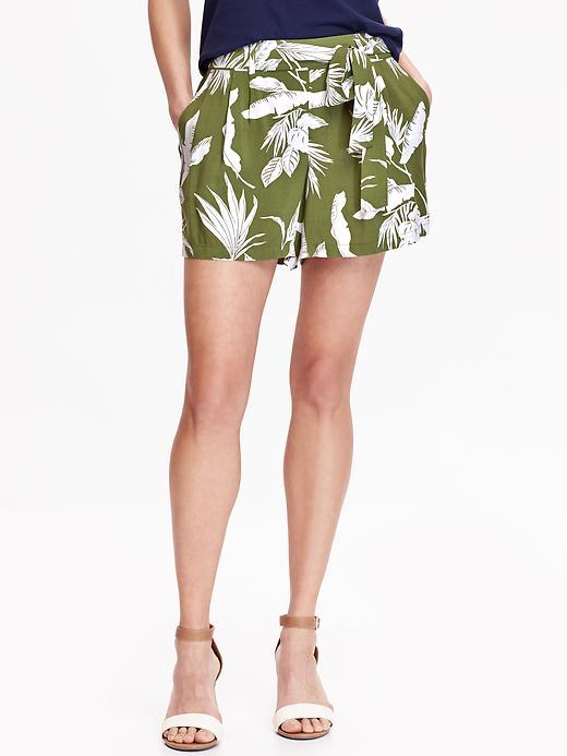 Old Navy Womens High Rise Belted Poplin Shorts 4&quot; Size L - Olive Leaf