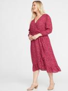 Old Navy Womens Waist-defined Plus-size Faux-wrap Georgette Dress Magenta Ditsy Floral Size 1x