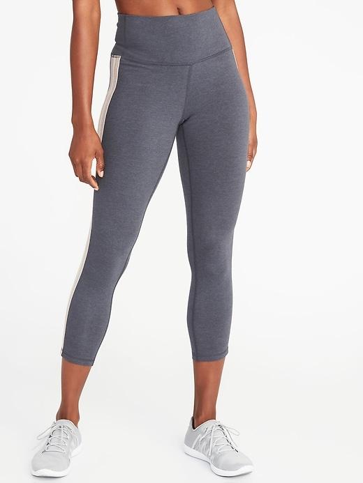 Old Navy Womens High-rise Side-stripe 7/8-length Yoga Leggings For Women Medium Grey Htr Stripe Size Xl