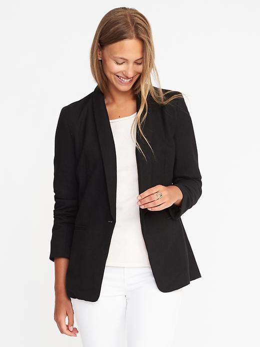 Old Navy Herringbone Long Line Blazer For Women - Black