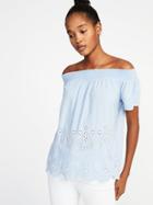 Old Navy Womens Off-the-shoulder Cutwork Top For Women Sky Blue Size Xxl
