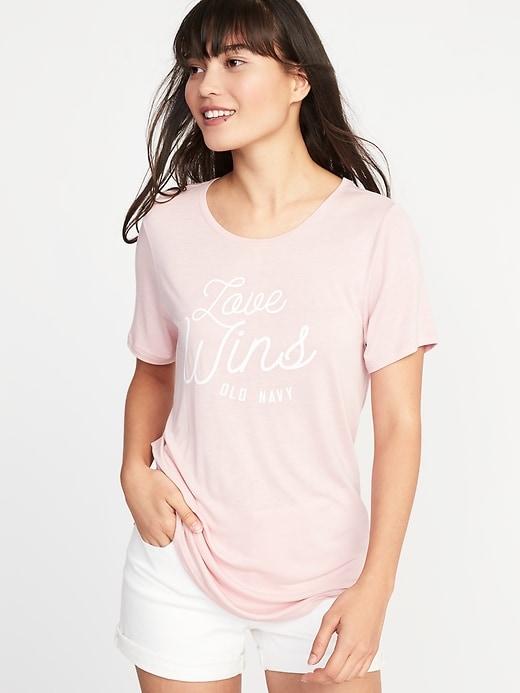 Old Navy Womens Relaxed Graphic Crew-neck Tee For Women Love Wins Pink Size Xxl
