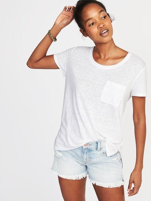 Old Navy Womens Boyfriend Linen-blend Pocket Tee For Women Calla Lily Size Xxl