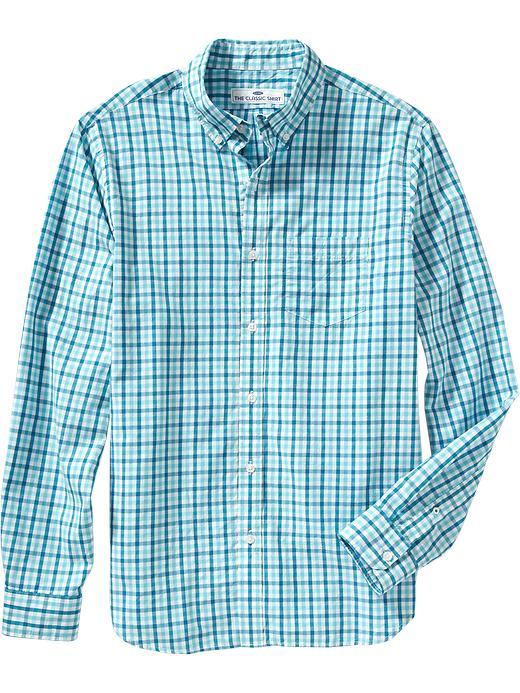 Old Navy Mens Slim Fit Classic Shirts Size Xxl Big - Teal Check