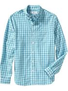 Old Navy Mens Slim Fit Classic Shirts Size Xxl Big - Teal Check