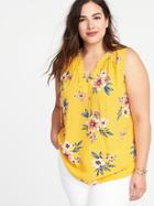 Old Navy Womens Relaxed Plus-size Sleeveless Tie-neck Top Yellow Floral Size 1x