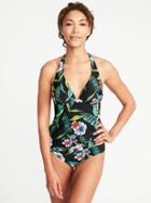 Old Navy Womens Wrap-halter Tankini Top For Women Black Floral Size S