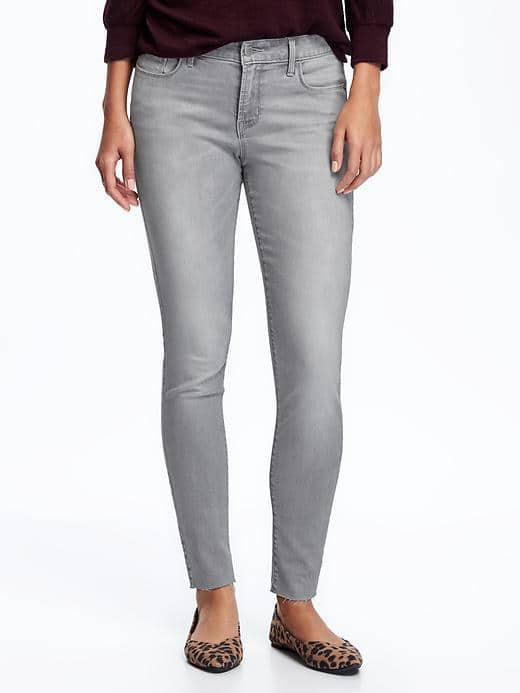 Old Navy Mid Rise Grey Wash Raw Hem Rockstar Jeans For Women - Granite