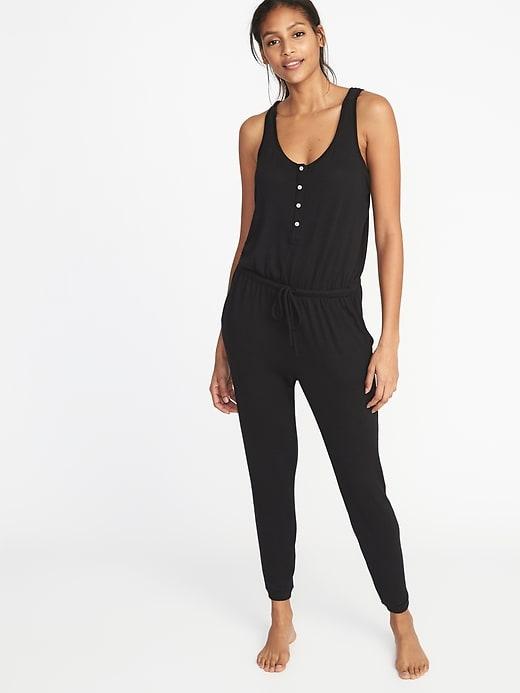 Old Navy Womens Relaxed Plush-knit Sleep Jumpsuit For Women Black Size M