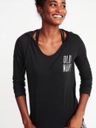 Old Navy Womens Relaxed Logo-graphic Lightweight Pullover Hoodie For Women Black Size Xl