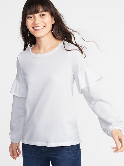 Old Navy Womens French Terry Ruffle-sleeve Sweatshirt For Women Calla Lilies Size S